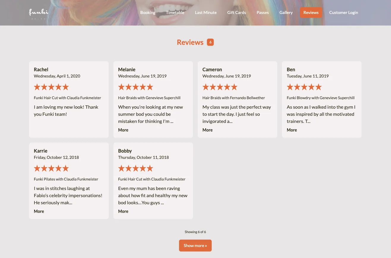 A list of custom reviews on a customised Ovatu book.app website